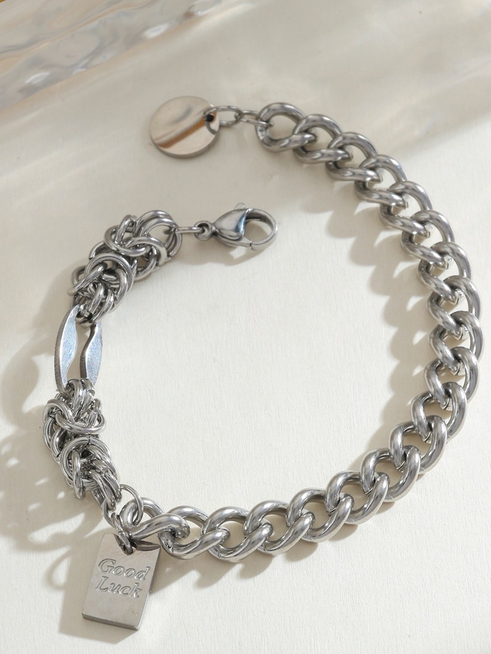 'Good Luck' Chain Bracelet Chunky Silver Bracelet
